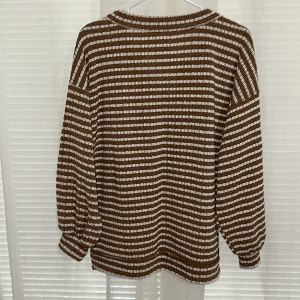 ALTAR’D STATE XS White Tan Soft Striped Kameron Urban Ribbed V-Neck Tunic Top - Picture 9 of 16